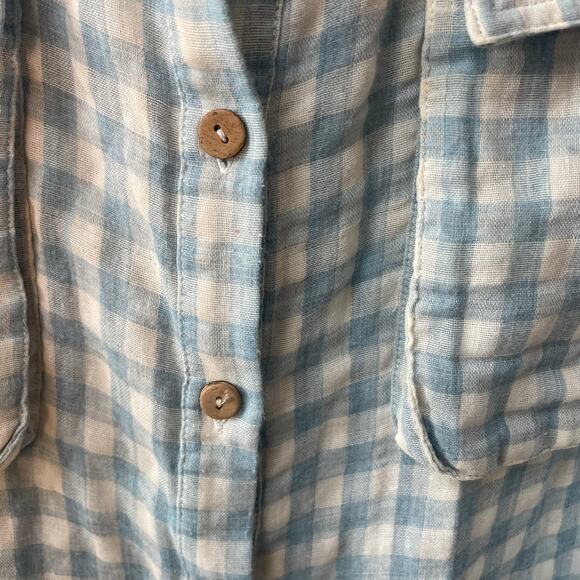 Mustard Seed Boutique Style Button Down Gingham Plaid Top Medium Blue White - Picture 3 of 4